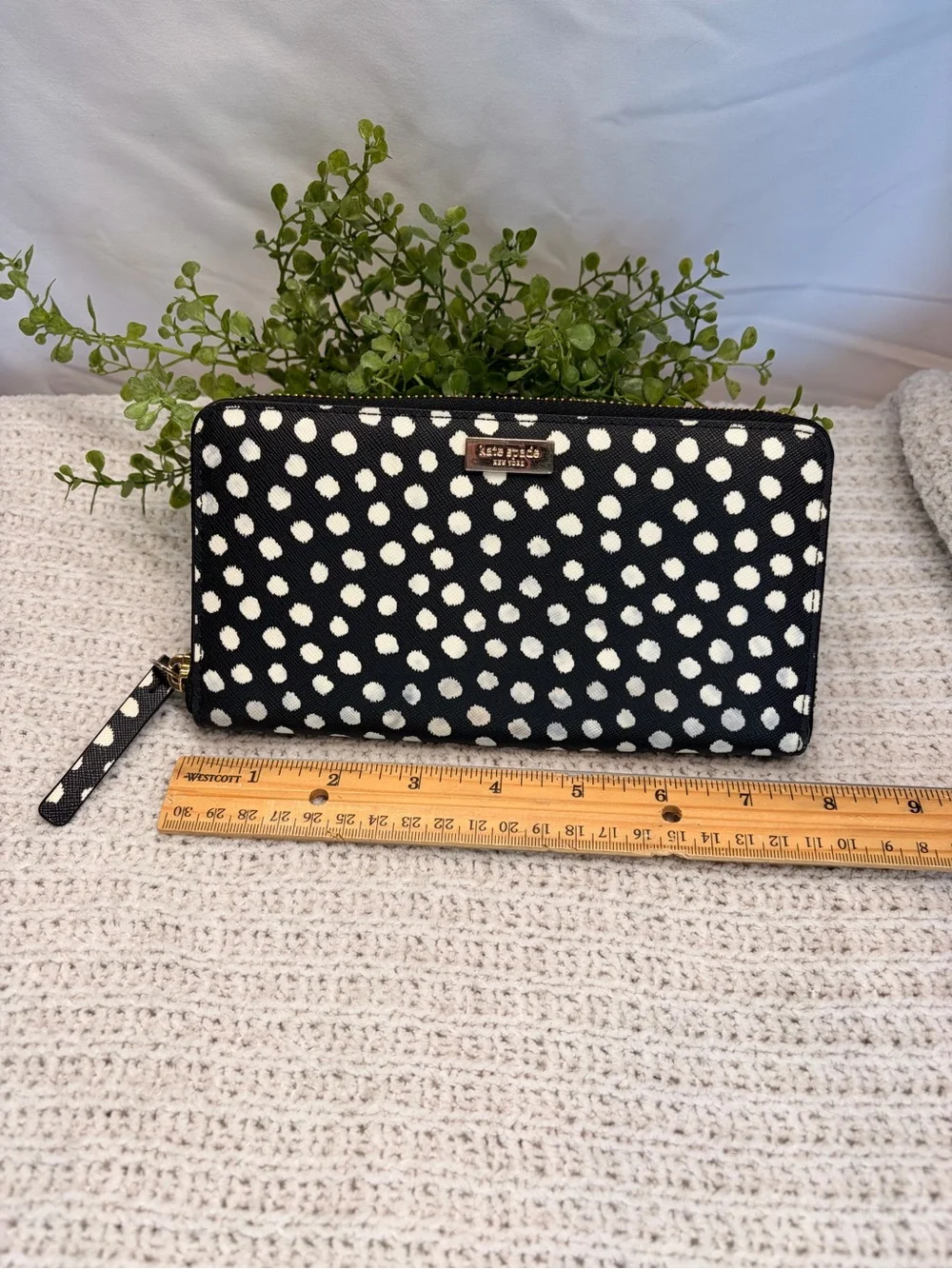 kate spade Black and White Polka Dot Zip Wallet